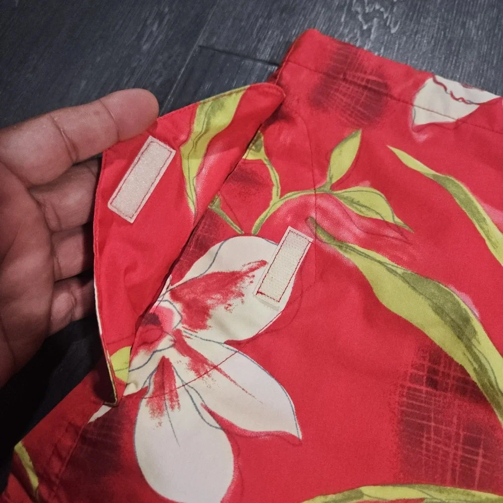 VTG Polo Ralph Lauren Cargo Board Shorts Men M Orange Floral Beach Hawaiian Surf